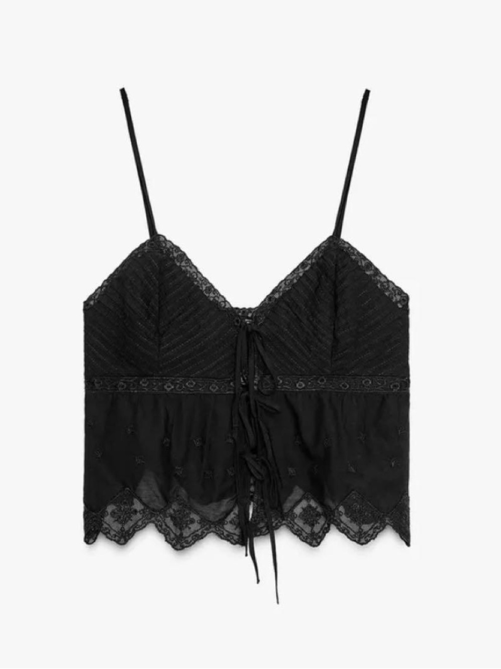 Zara Black Lace-Trim Cami Tank Top